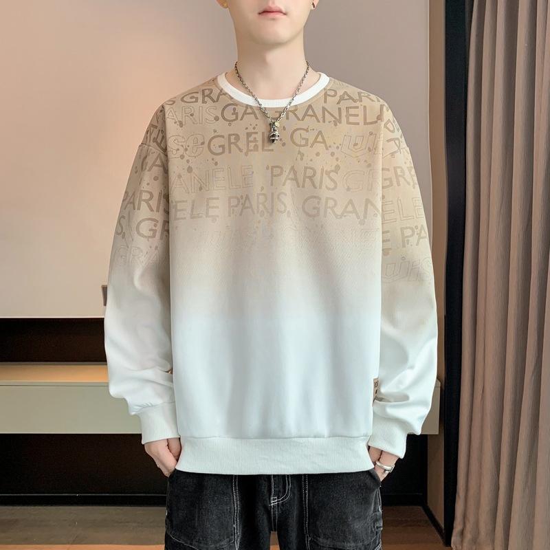 Herren Frühling und Herbst Neues Unterhemd Langarm T-Shirt Rundhalsausschnitt Bedruckt Übergröße Herren Top