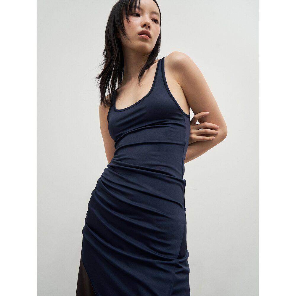 Anggae Super Slim Jersey Unbalance Mini Dress Navy