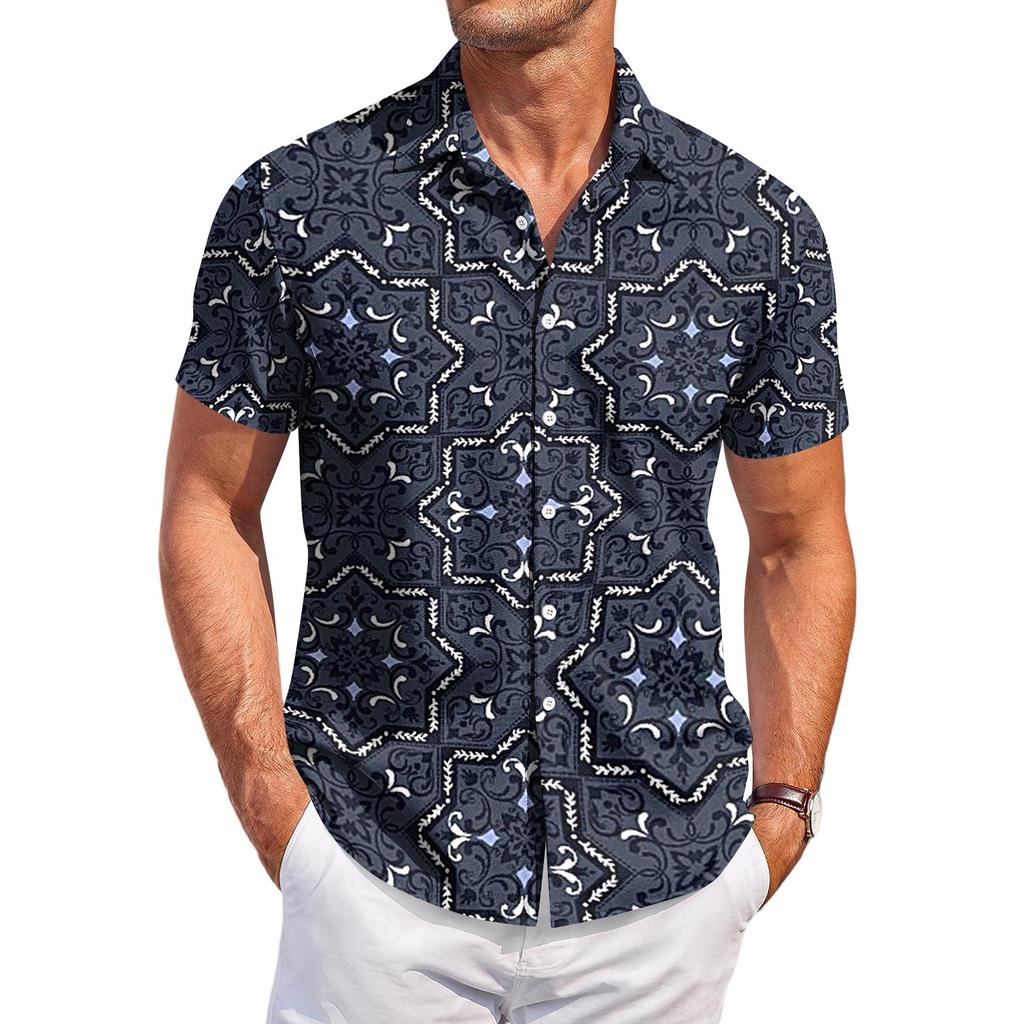Camisa Casual de Hombre de Corte Holgado con Estampado Hawaiano de Manga Corta, Cuello Abotonado, Ligera, Camisa de Verano para la Playa, para Actividades al Aire Libre
