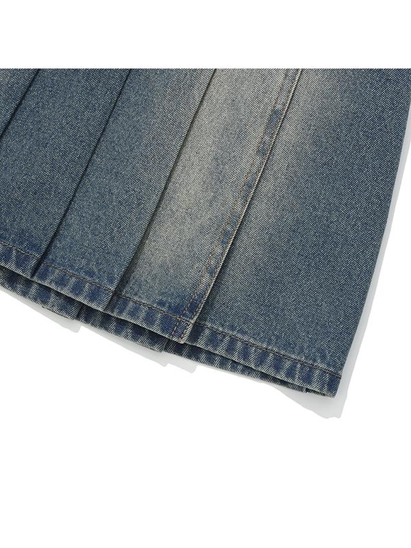 Kirsh Low-Waisted Asymmetrical Denim Pleated Mini Skirt [Blue]