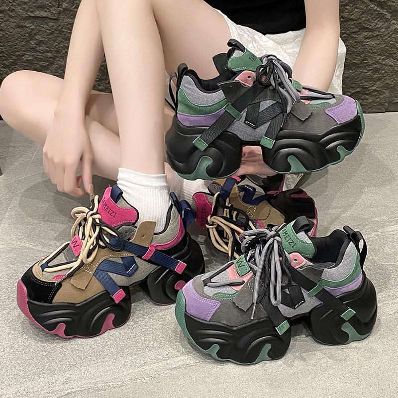 Fashion Women Sneakers Genuine leather Platform Sneakers Women Casual Shoes Chunky Sneaker 7.5CM Increase Designer Thick Sole Dad Shoes
