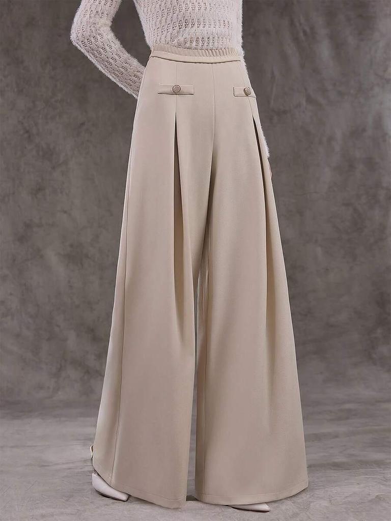 European High Waist Casual Wide-Leg Pants for Women - Elegant and Stylish