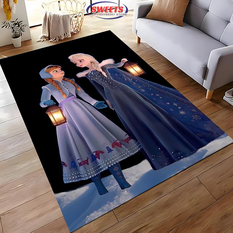 Gefrorene Elsa Anna Prinzessin 3D HD Teppich Kinderzimmer Wohnzimmer Rutschfester Bodenläufer Sofamatte Dekor