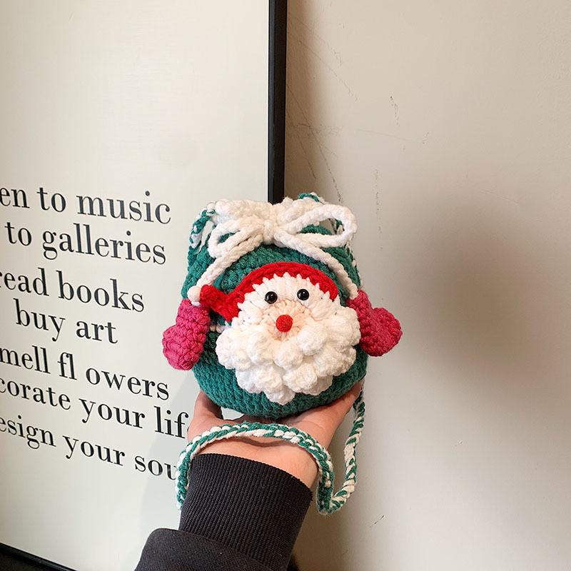 

Claus Hand Santa Crocheted Knitted Crossbody Bag With Soft Texture Fashion Gift зелёный