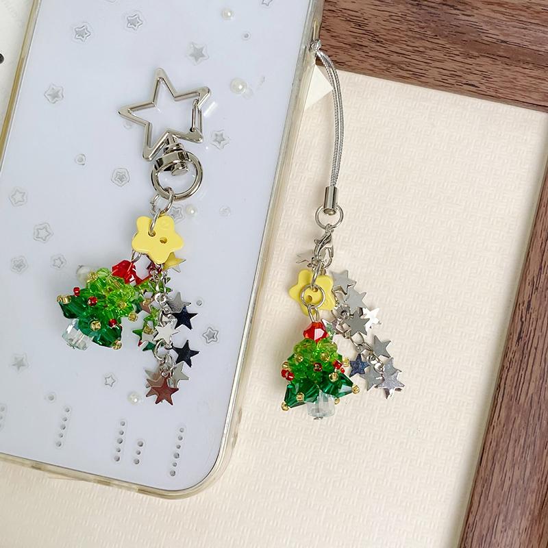 Y2K Trendy Christmas Tree Keychain Cute Star Tassel Keyring Pendant Ins Style Aesthetic Girly Phone Lanyard Bag Charms Xmas Gift