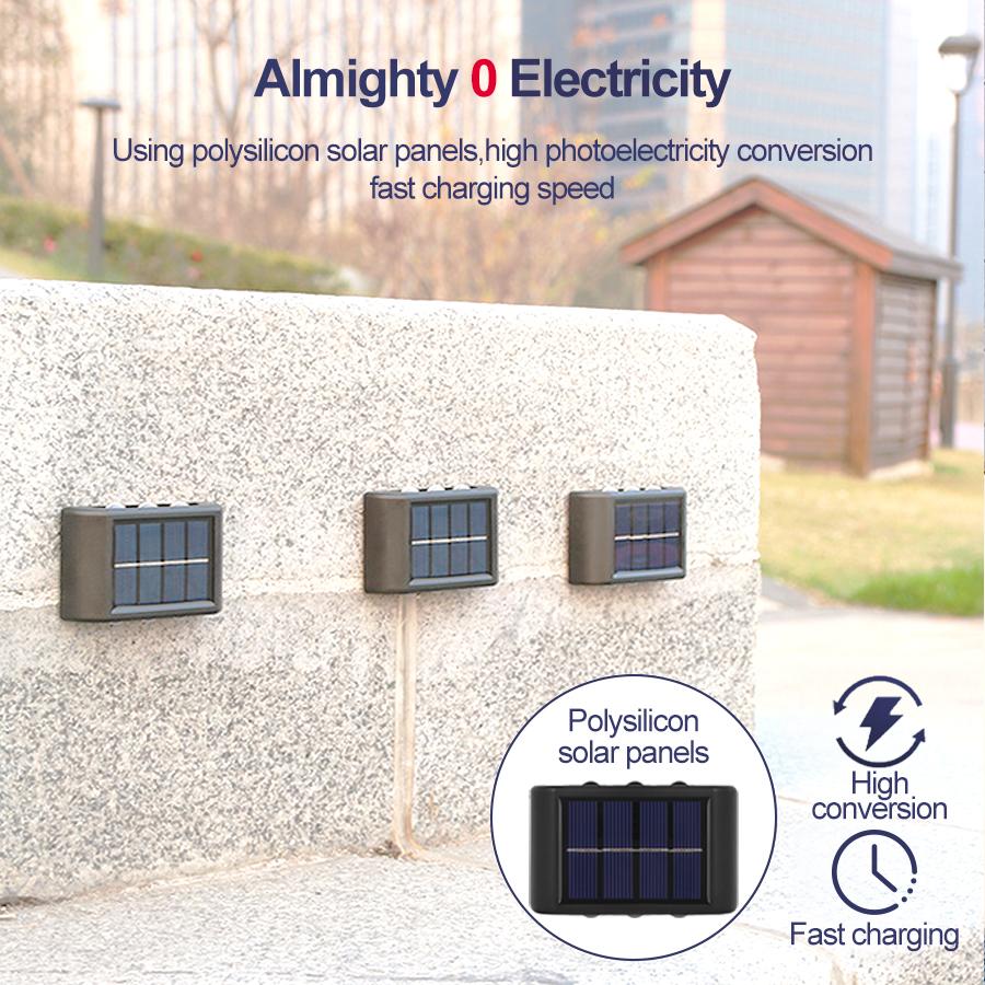 10/8/6/4LED solární dvouhlavá nástěnná lampa Venkovní zahradní nástěnná podložka Vodotěsná nahoru a dolů světelná dekorace pro nádvoří balkon