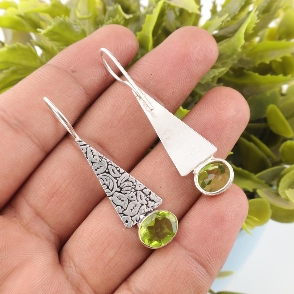 Wundervolle Peridot-Ohrringe Edelsteinschmuck, 925 Sterling Silber Massiv Ohrringe, Handgefertigter Schmuck Geburtsstein-Ohrringe, Geschenk für Sie