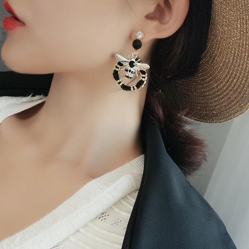 Fairy Style Geometric Bee Rhinestone Earrings – Handmade, Versatile Korean Japanese Design