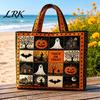Geräumige Aufbewahrungstasche für das Nötigste Halloween Gesteppte Tragetasche, Kürbis Geist Katze Aufdruck Schulter Strapazierfähig Buch Leicht Polyester Wiederverwendbare Handtasche
