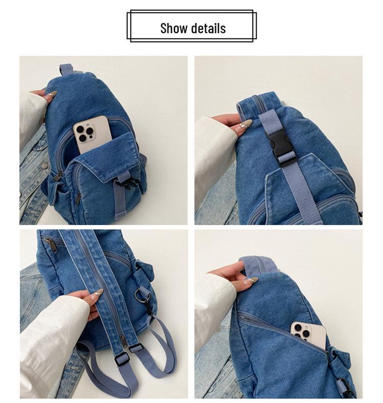 Versatile Women's Washed Denim Trendy Crossbody and Shoulder Chest Bag