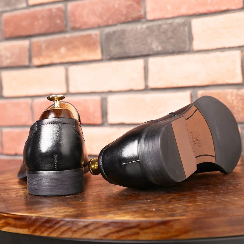 Men'S Shoes One-Pedal Leather Shoes Men'S Metal Buckle Men'S Dress Shoes Brushed Polished Handmade Shoes First Layer Cowhide Shoes