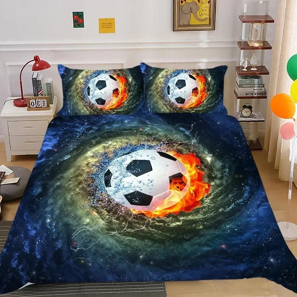 Sports Ball Flame Bedding Set Football Basketball Print Duvet Cover Pillowcases Sport Quilt Cover for Bedroom Decor
