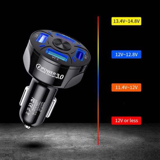 4 USB Ports Car Charger Adapter 12V LED Display QC3.0 Fast Charging Accessories