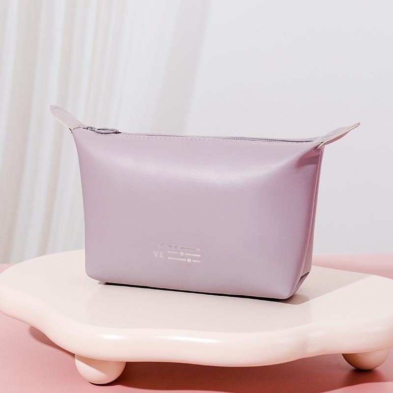 PU Waterproof Large Capacity Travel Makeup Bag - Simple, Fashionable, Portable Toiletry Organizer in Solid Colors