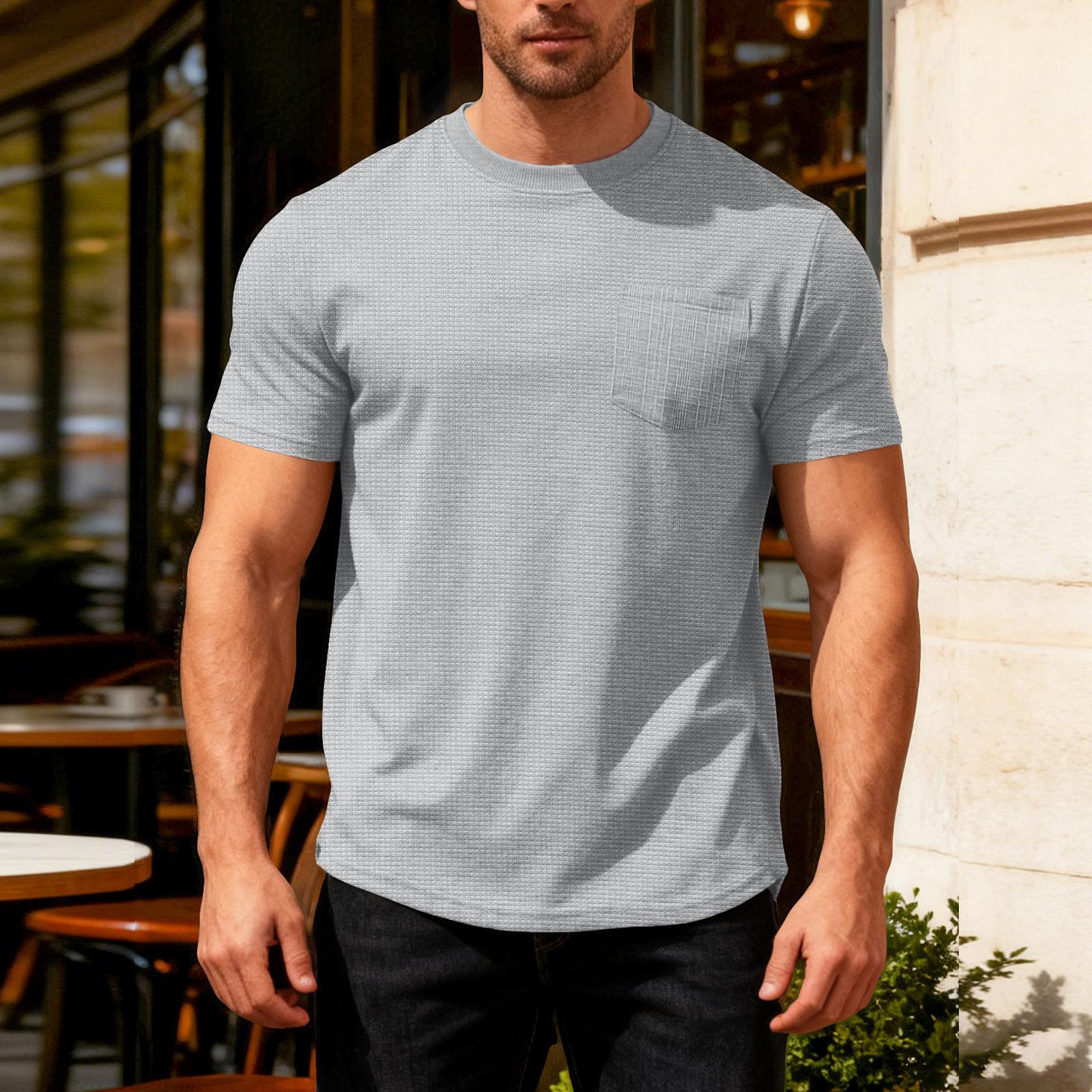 Men s Round Neck Casual Sports Short-Sleeve Top With Pockets M
