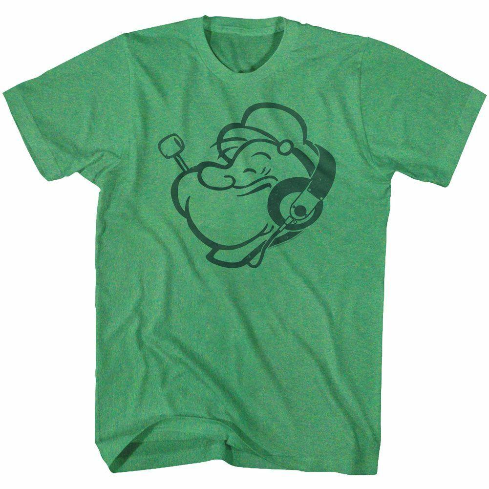 Popeye Headphones Kelly Heather Adult T-Shirt XXL