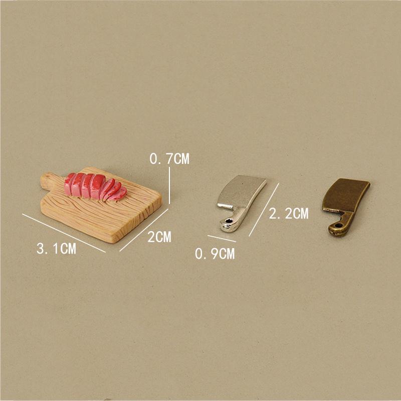 1 Set 1:12 Dollhouse Miniature Cookware Kitchen Knife Set Beefsteak Cutting Board Model for Doll House Kitchen Decor Toy