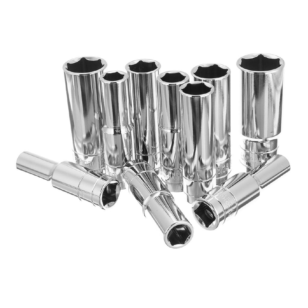 1/2 Inches Chrome Vanadium Deep Sockets Set 8-24mm Drive Impact Socket Set Wrench Adapter Drive Socket Converter Reducer 10Pcs