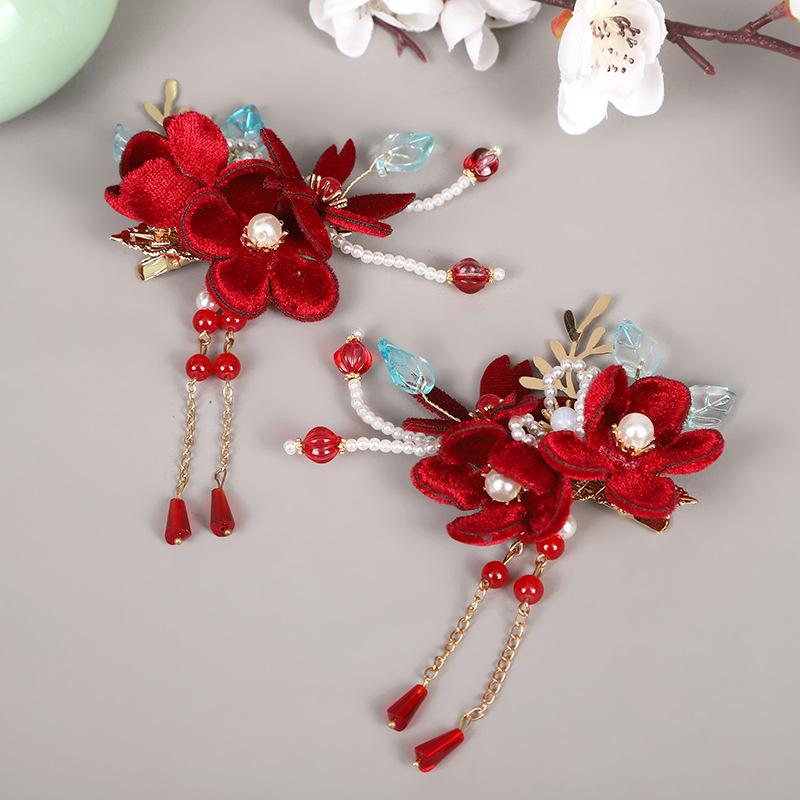 Flower Hair Clips Forks Chinese Hanfu Hair Accessories for Women Hairpin Fork Handmade Vintage Wedding Hair Jewelry Retro Crowns for Girl and Women