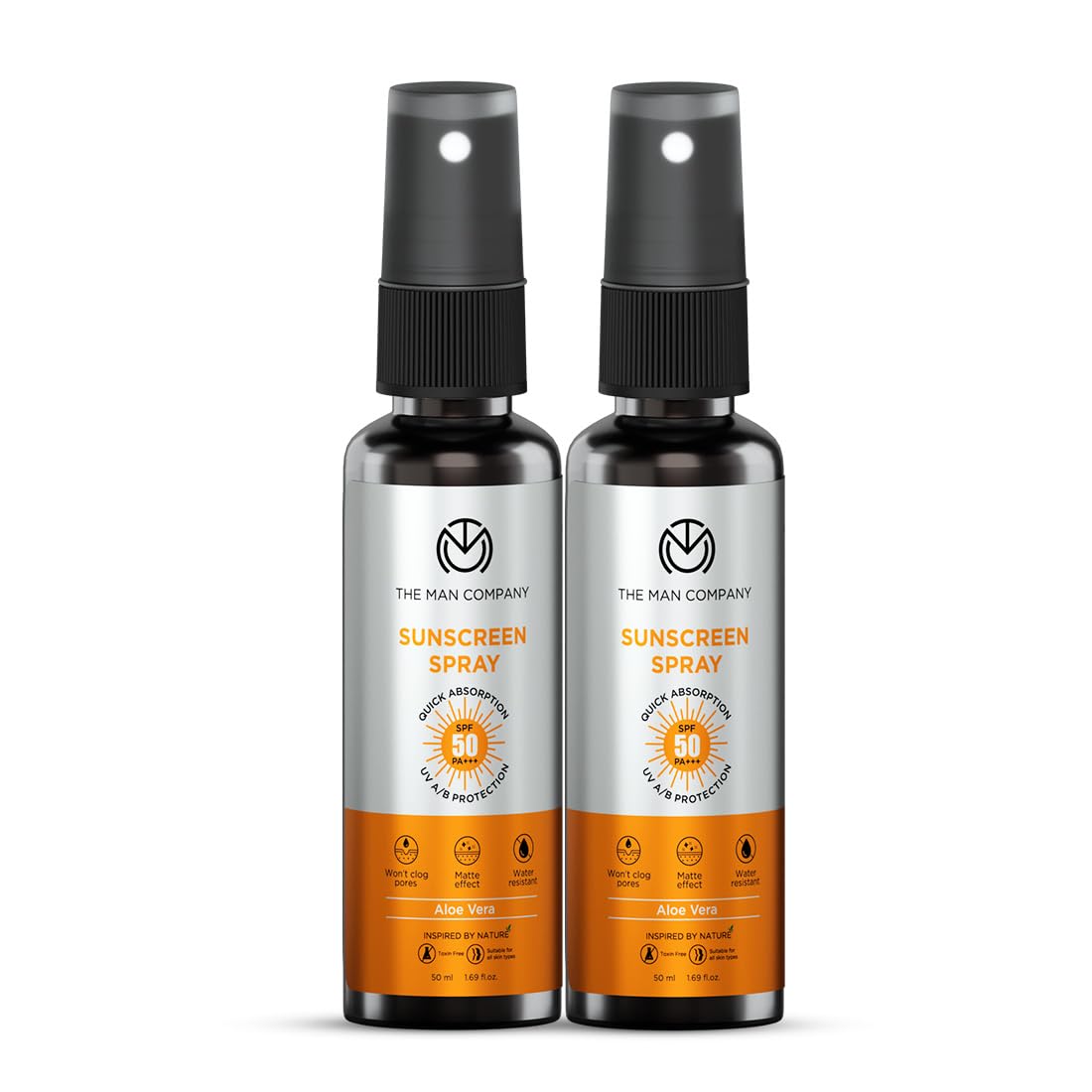 

The Man Company Солнцезащитный спрей SPF 50 PA+++ для мужчин -2 x 50 мл | Без белого налета, быстро впитывается, некомедогенный | Защита от УФ-излучения A/B с матирующим эффектом 50 ml x 2