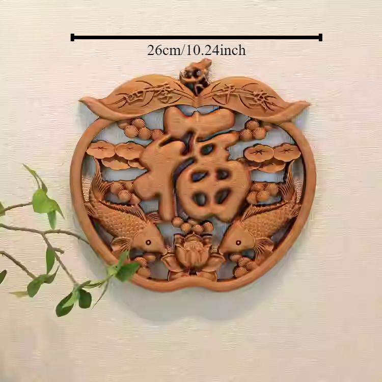 1pc Chinese Woodcarving Ornaments Solid Wood Carving Crafts Living Room Wall Decoration Home Accessories Wall Decorations