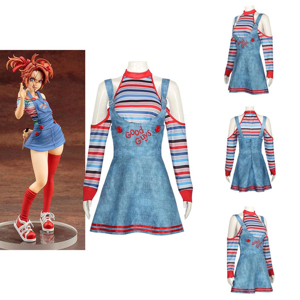 Childs Play Chucky Cosplay Kostüm Aus Polyesterstoff Für Halloween-Mottopartys