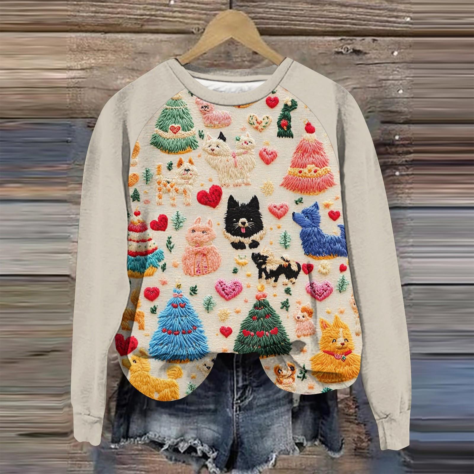 

Женская повседневная мода с графическим принтом, винтажный повседневный принт, длинный рукав, О-образный вырез, пуловер, топ, блузка L бежевый