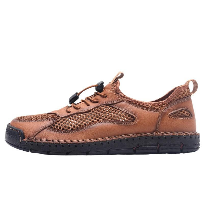 2025 mesh men's shoes 2025 summer breathable leather mesh men's casual shoes hollow mesh shoes