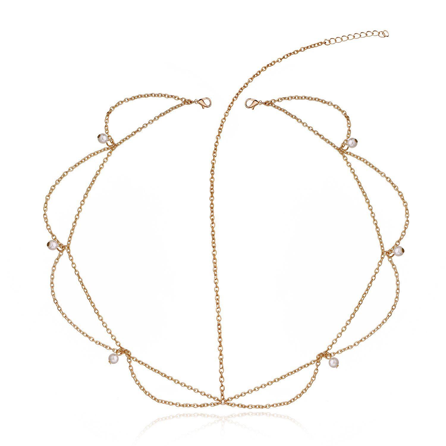 

Simple handmade jewelry, bohemian style, wavy fringed chain, pearl headband hair accessories