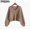 V-neck Twist Sweater Women's Short Casual Jumper Autumn and Winter Warm Pullover OuterWear Loose Sweaters Korean Lazy Style Top