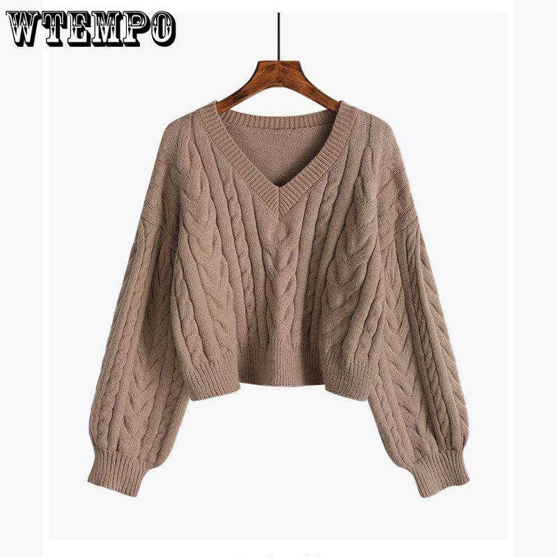 V-neck Twist Sweater Women's Short Casual Jumper Autumn and Winter Warm Pullover OuterWear Loose Sweaters Korean Lazy Style Top