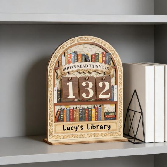 Book Read This Year Counter Wooden Annual Reading Goal Challenge Tracker with Number Signs Bookshelf Decoration Book Lovers Bookworm Gift