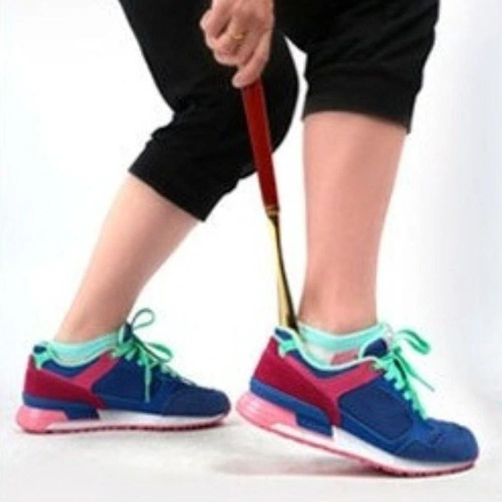 32cm Metal Shoe Horn Long Portable Shoe Lifter Shoe Puller Wood Handle Shoehorn Women Men