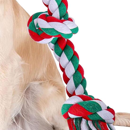 Jucărie de Crăciun pentru câini, frânghie cu 5 noduri, jucărie rezistentă de tras cu frânghie, jucărie indestructibilă pentru mestecat pentru câini cu mestecat agresiv, câini de rasă mare, curățare dentară, trasul la frânghie