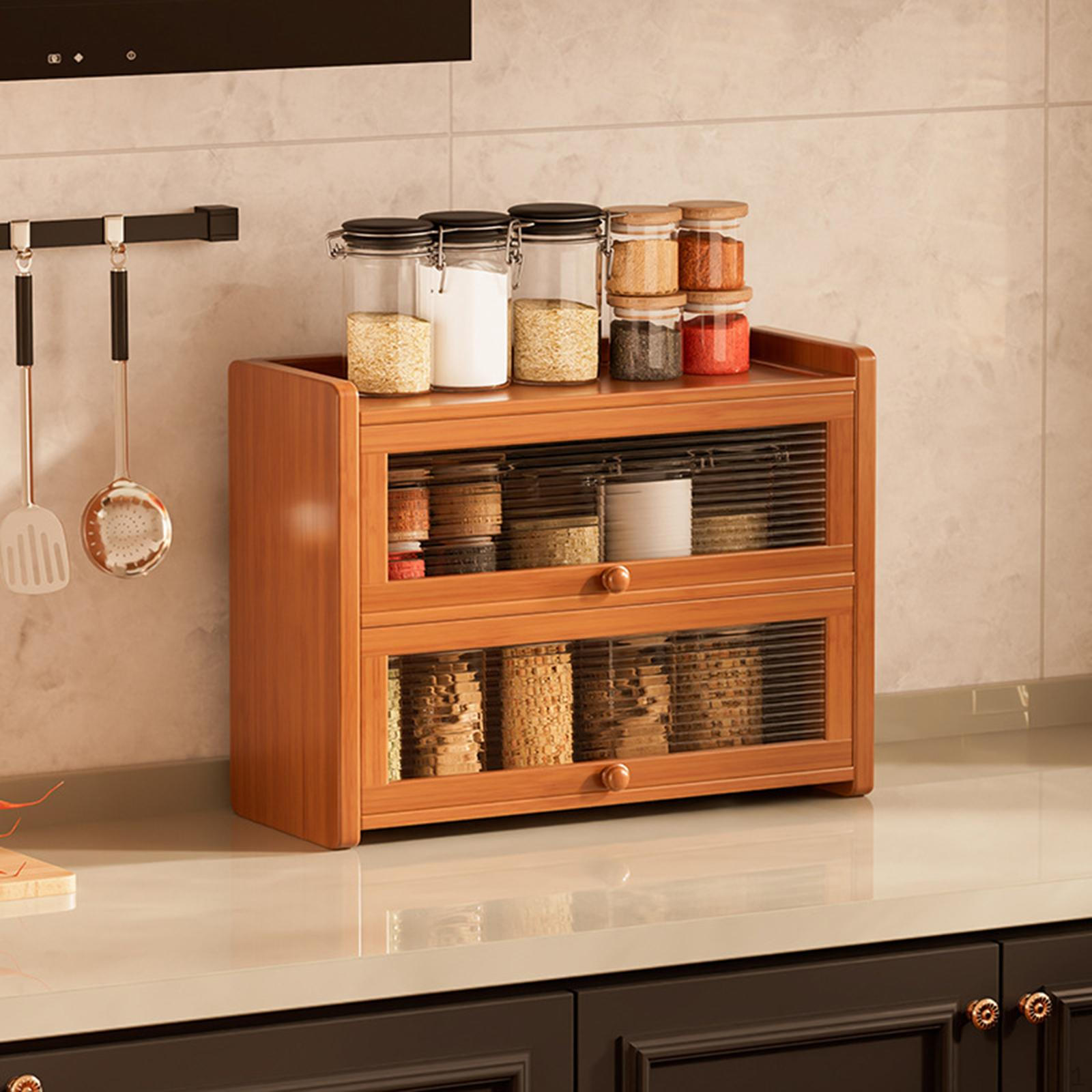 

Bread Box Countertop Storage Cabinet Organizer for Kitchen Cups Bottles