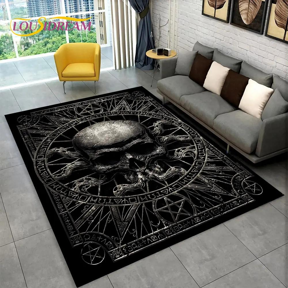 3D Gothic Horror Indian Skull Area Rug,Carpet Rug for Home Living Room Bedroom Sofa Doormat Decor,Kitchen Non-slip Floor Mat
