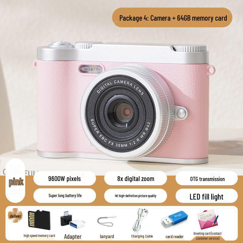 Pixel Retro Dual-Lens Cute Digital Camera with Beauty Filter - 9600W for School Students, Polaroid Photography, and Gift.