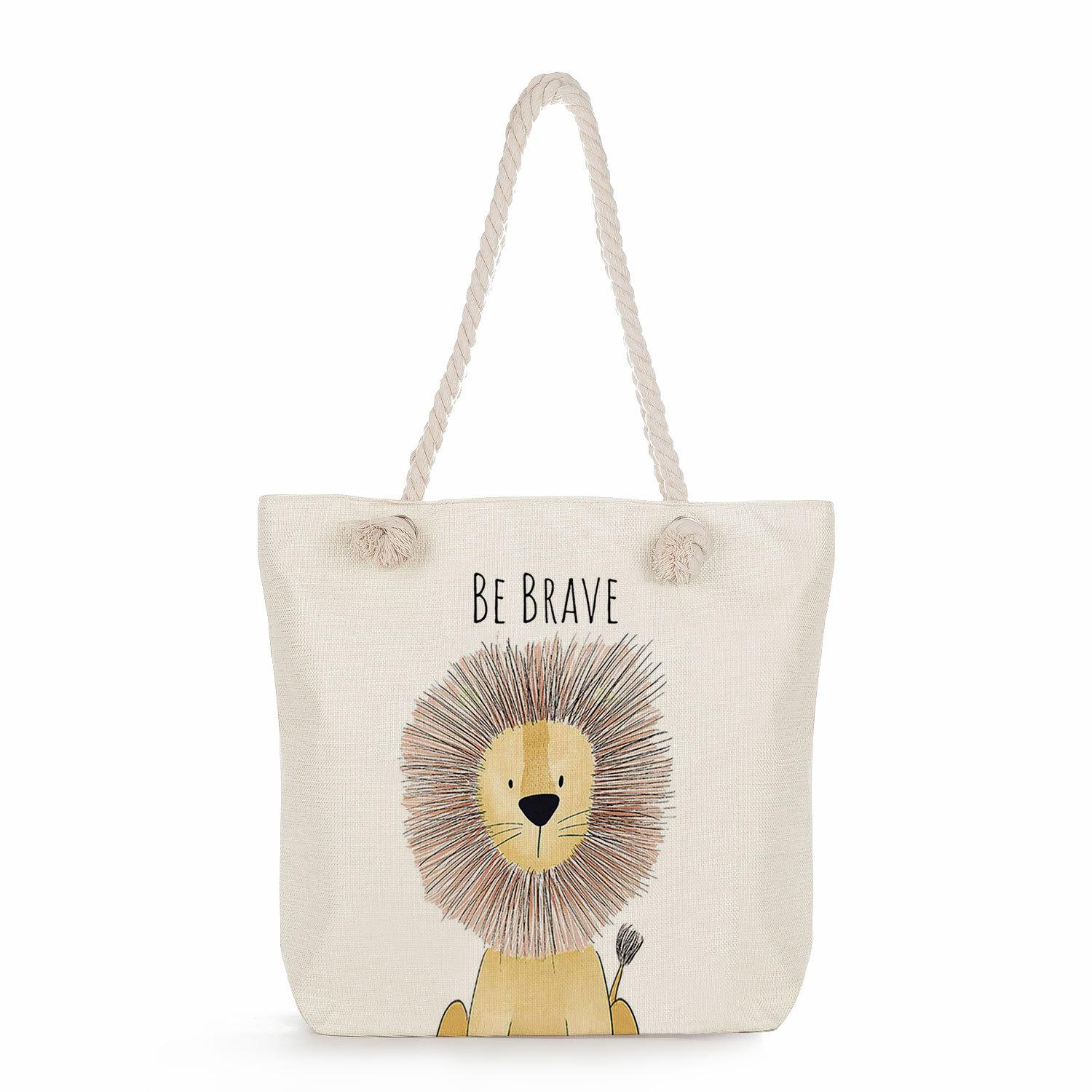 

Cartoon animals print thick rope single-shoulder beach bag 7226 KTB
