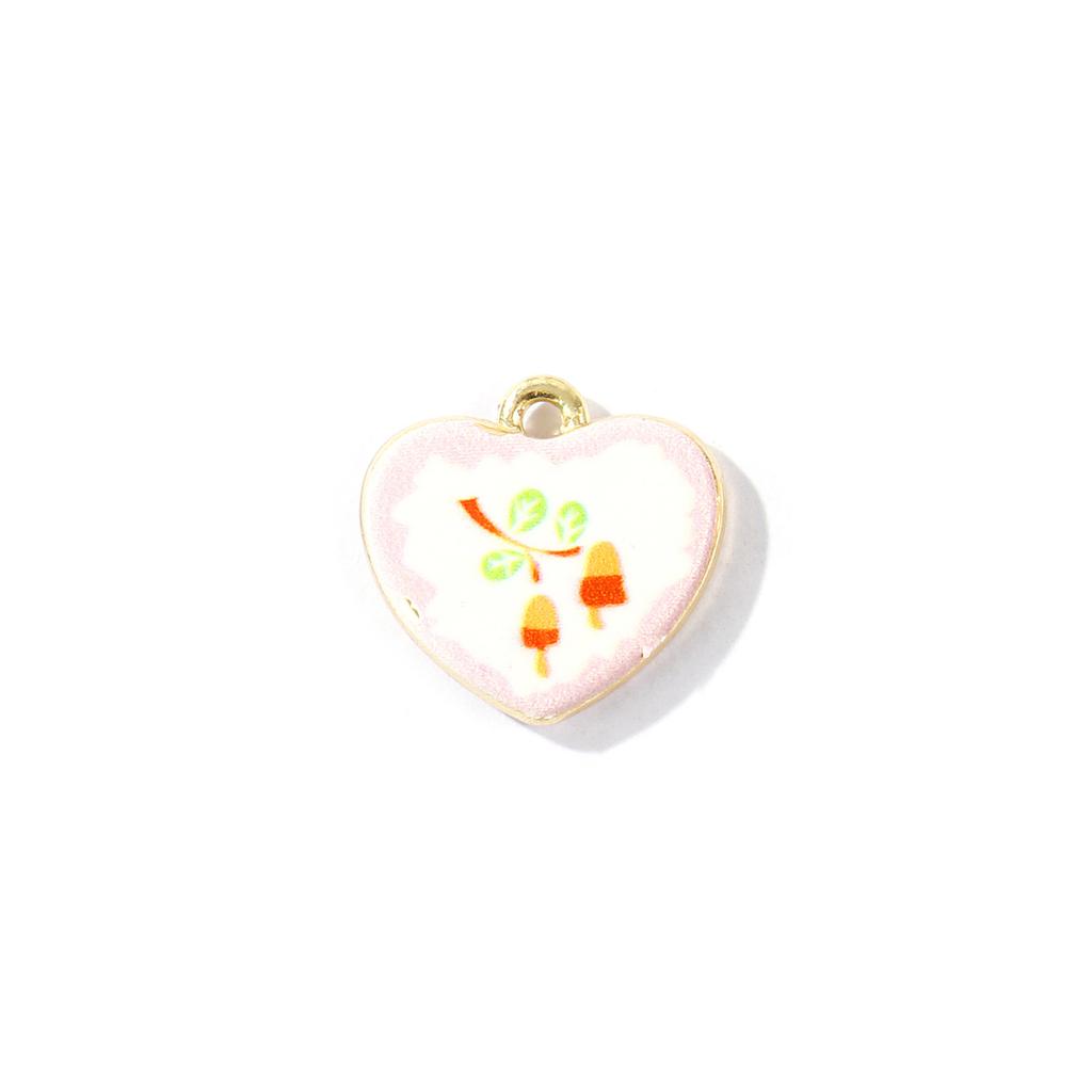 2 PCs Brass Charms Heart Rectangle Double-Sided Flower Lobster Printed 18K Gold Plated Pendants DIY Necklace Jewelry Findings