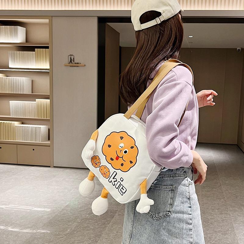 Women's Cartoon Canvas Shoulder Bag Street Trend Funny Tote Bag Animation Cartoon Women's Bag Printed Messenger Bag