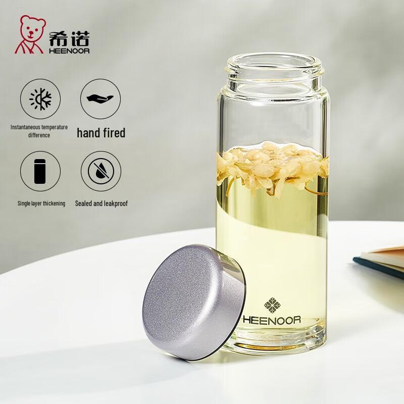 Xinuo Portable Single-Layer Glass Cup with Lid, 370ML