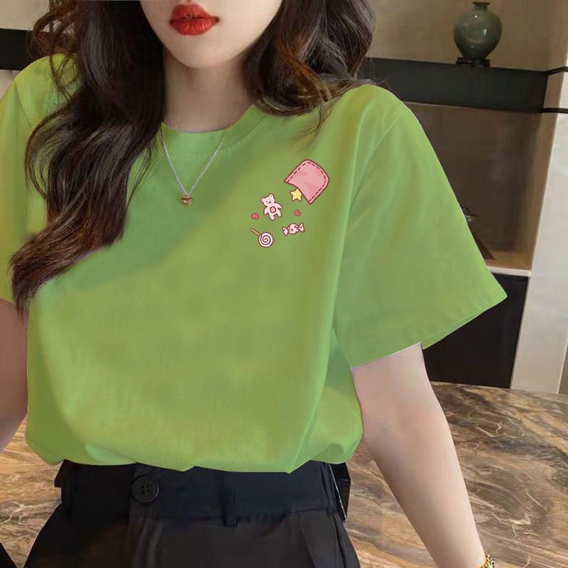 HNXC White Short-sleeved T-shirt for Women, Summer Loose Printed T-shirt for Ladies