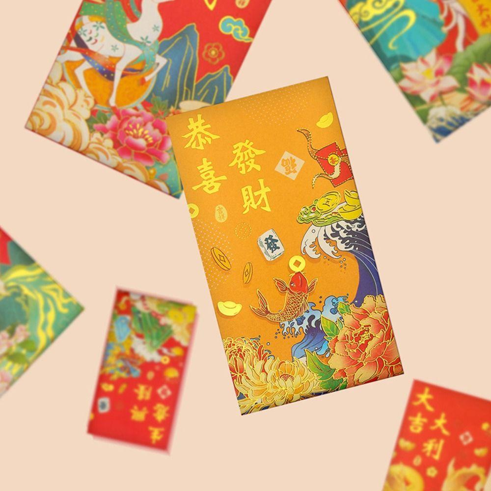 10pcs Gift Envelope Cartoon Red Envelopes Traditional Chinese Style Money Packing Bag Blessing Red Pocket Spring Festival