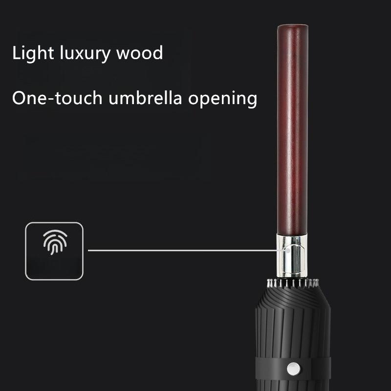 24 Bone Fiber Lotus Bone Wooden Handle Umbrella Men's High-grade Business Thickened Strong Straight Long Handle Umbrella