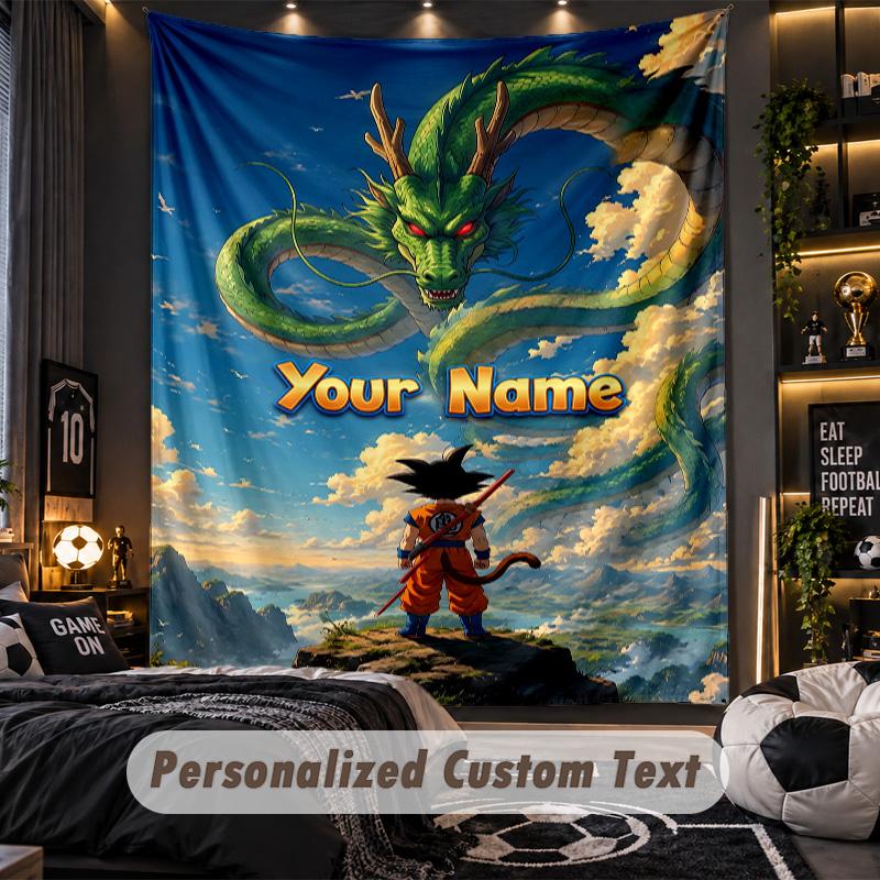 Personalized Wall Tapestry,Dragon Ball Custom Printed Name, Fabric Wall Art For Indoor Room Backdrop