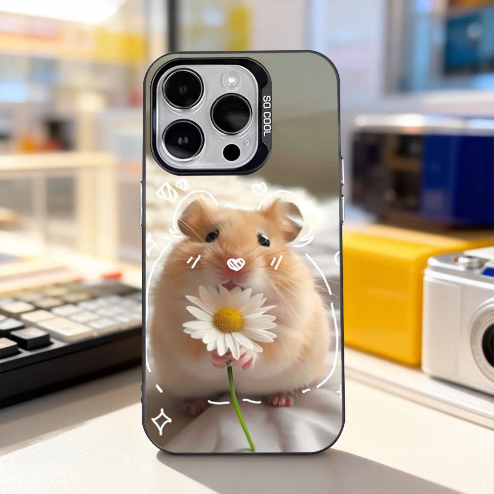 Animal Pet Hamster Cute Phone Case For iPhone 17,16,15,14,13,12,11,Pro,XS,Max,Plus,Mini,SE4,E Black Matte Shockproof Cover