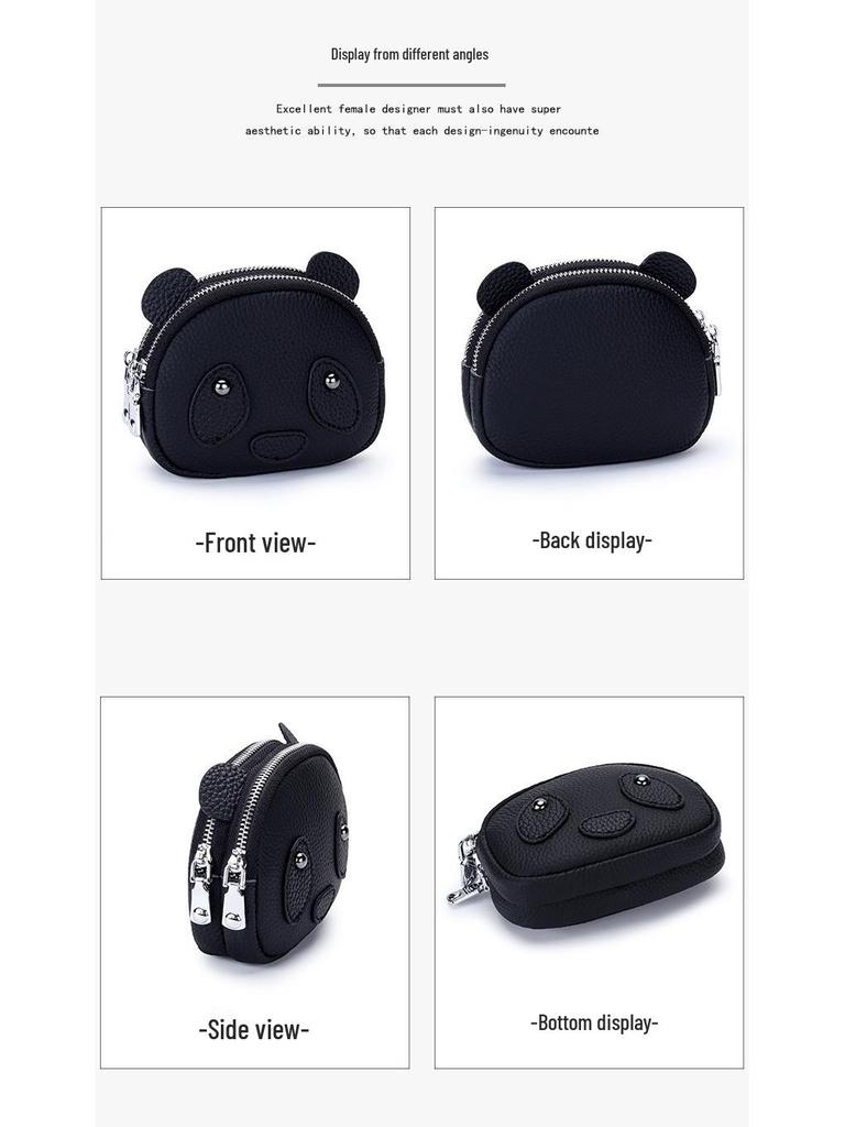 Women's Genuine Leather Large Capacity Double Zipper Coin and Lipstick Pouch