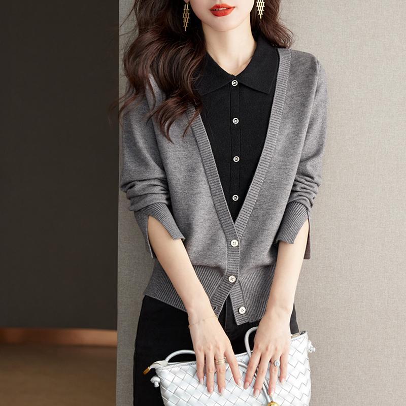 

Осень Новая Женская Одежда Дизайнерская Ниша Поддельный Двойка Топ Вязаный Свитер Базовая Футболка XXXL