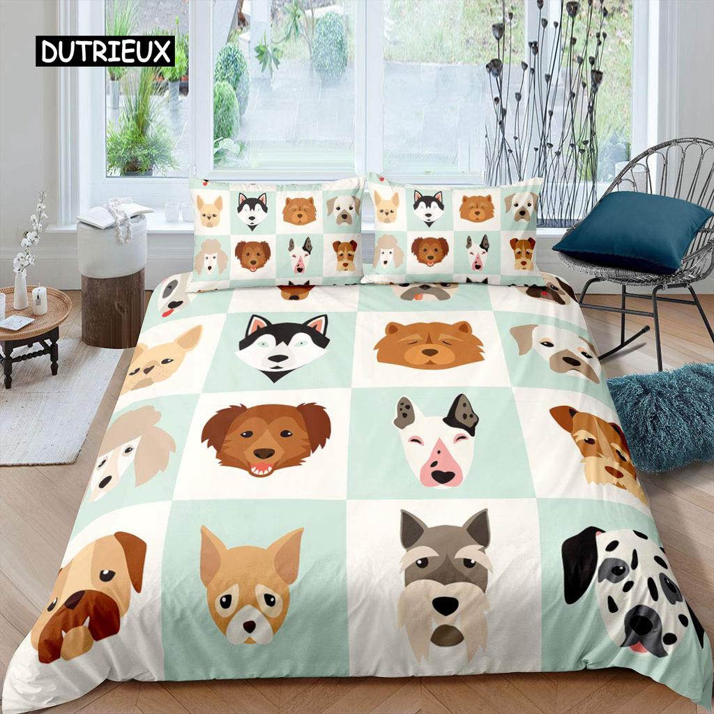 Cartoon Dachshund Bedding Set Cute Sausage Dog Duvet Cover Set Pet Puppy Printed Comforter Cover Animal Polyester Quilt Cover