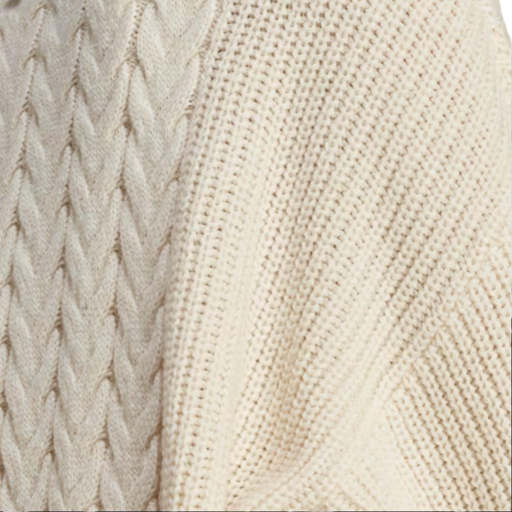 adidas Originals Trefoil Einfarbiges Logo Zopfstrick Rollkragenpullover Langarm Damen Tops Off-White IC5221